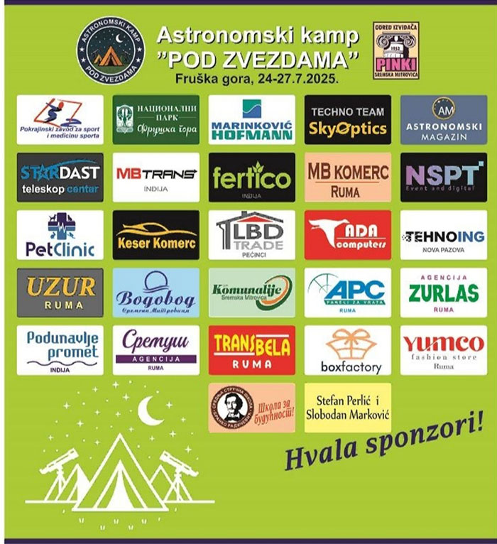 Sponzori Astronomskog kampa Pod zvezdama 2025