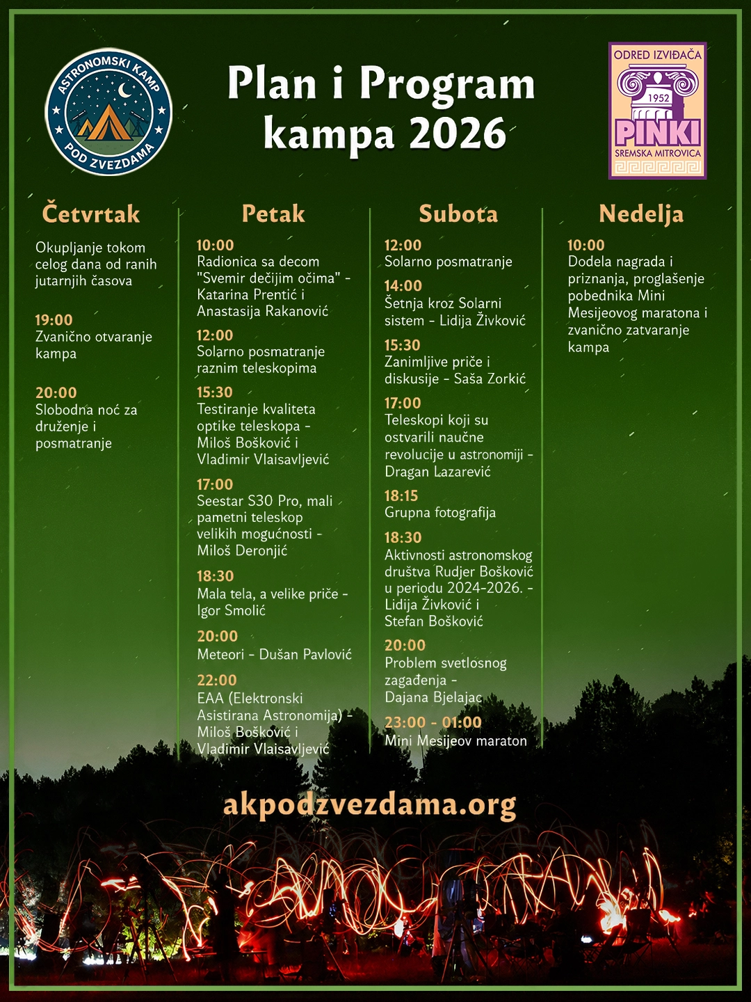 Plan i program Astronomskog kampa Pod Zvezdama 2026